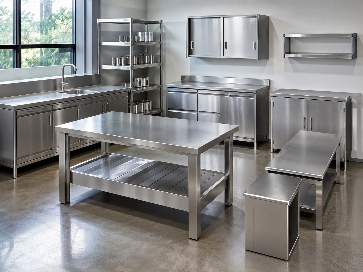Cocinas, mobiliario y piezas de acero inoxidable fabricadas con dobladora